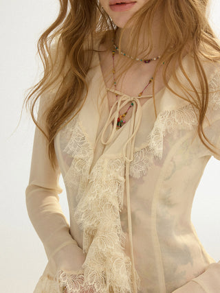 Oat Lace Blouse Set
