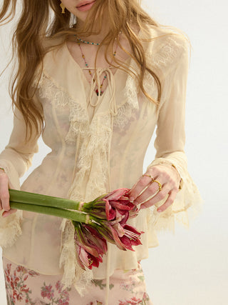 Oat Lace Blouse Set