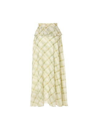 Olive Check Peplum Maxi Skirt