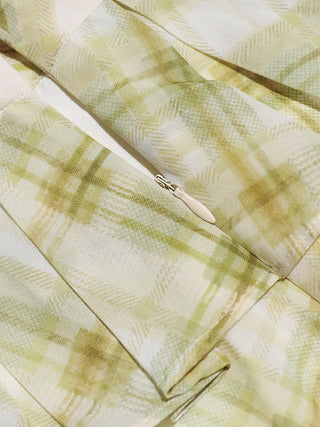 Olive Check Peplum Maxi Skirt