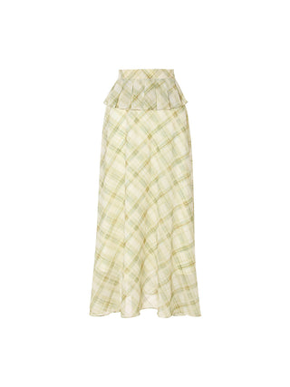 Olive Check Peplum Maxi Skirt
