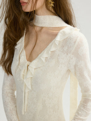 A woman wearing the SINCETHEN Orsay Soft Maxi Dress Set in a romantic outdoor setting, showcasing the flowy silhouette.