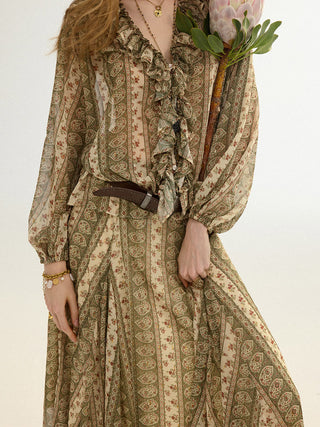 Paisley Asymmetric Maxi Skirt