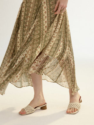 Paisley Asymmetric Maxi Skirt