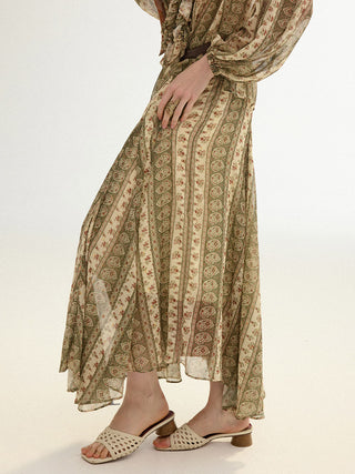 Paisley Asymmetric Maxi Skirt