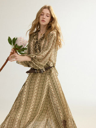 Paisley Ruffle Blouse Set