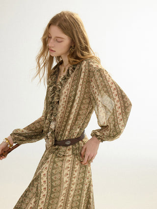 Paisley Ruffle Blouse Set