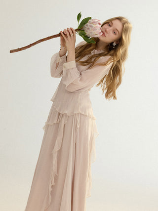 Pale Rose Ruffle Maxi Dress