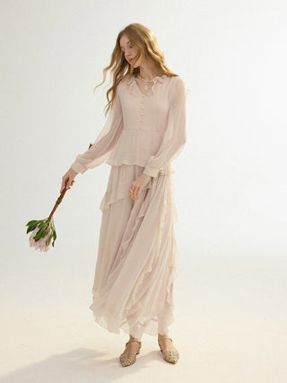Pale Rose Ruffle Maxi Dress