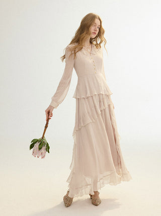 Pale Rose Ruffle Maxi Dress