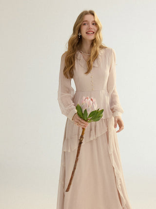 Pale Rose Ruffle Maxi Dress