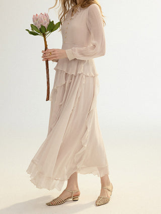 Pale Rose Ruffle Maxi Dress