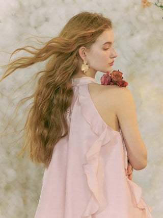 Peach Pink Halter Neck Blouse