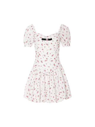 Pop Flower Balloon Mini Dress with vibrant floral print and voluminous sleeves