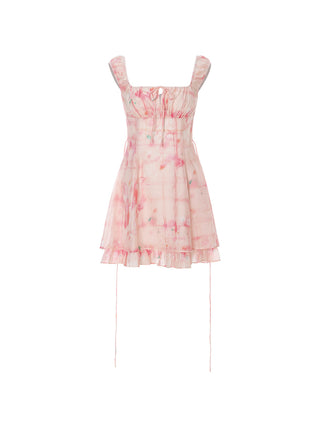 Colorful mini dress with puff sleeves and ruffle hem, perfect for a sweet and lovely summer look