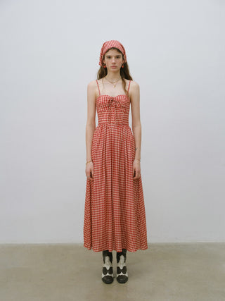 Red Gingham Check Maxi Dress