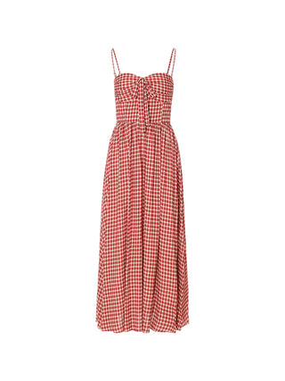 Red Gingham Check Maxi Dress with vibrant checkered pattern and flowy skirt