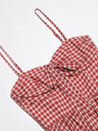 Red Gingham Check Maxi Dress
