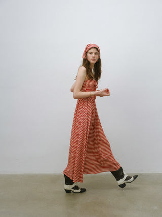Red Gingham Check Maxi Dress
