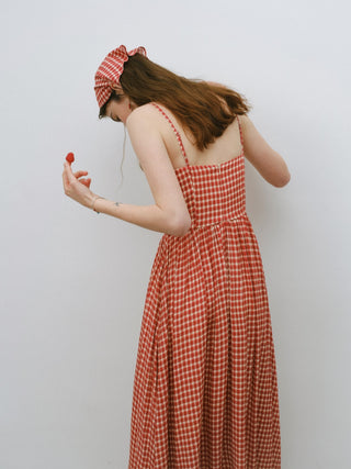 Red Gingham Check Maxi Dress