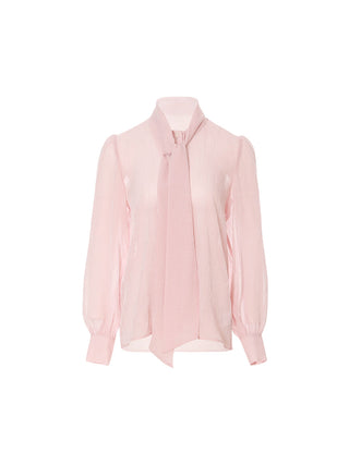 Ribbon Tie Sheer Blouse Pink