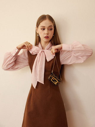 Ribbon Tie Sheer Blouse Pink