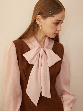 Ribbon Tie Sheer Blouse Pink