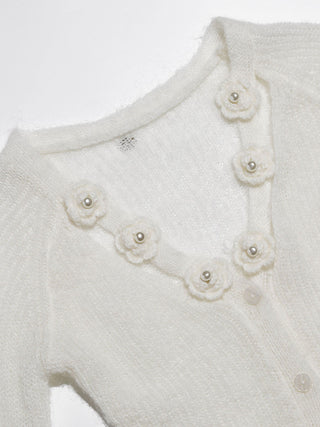 Rose Pearl Slit Knit Cardigan