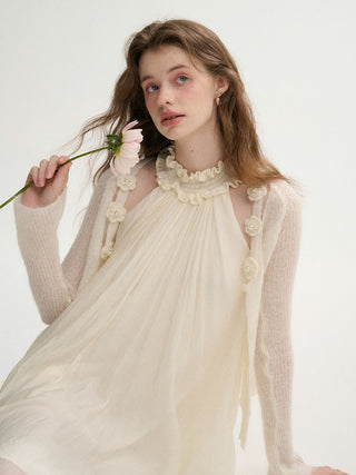 Rose Pearl Slit Knit Cardigan