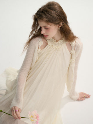 Rose Pearl Slit Knit Cardigan