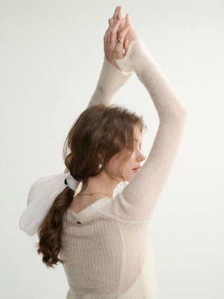 Rose Pearl Slit Knit Cardigan