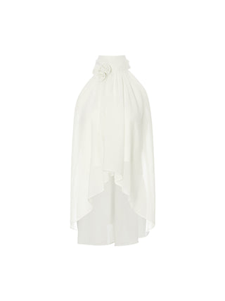 Front view of the SINCETHEN Rosette Halter Blouse, showcasing the elegant halter neck and rose detail.