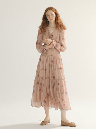 Rosy Ribbon Long Dress - Elegant Romantic Designer Dress by Sincethen