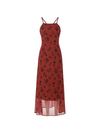 Rouge Noir Long Dress — full front view showcasing deep-red silhouette
