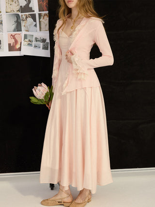 Front view of the SINCETHEN Rubiel Lace Blouse Set, showcasing the romantic lace embroidery and refined design.