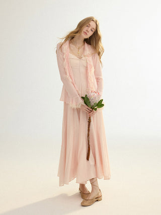 Front view of the SINCETHEN Rubiel Lace Blouse Set, showcasing the romantic lace embroidery and refined design.
