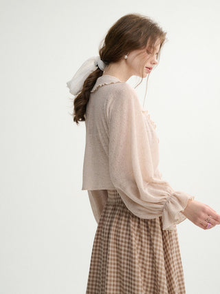 Ruffle Ribbon Knit Cardigan Beige