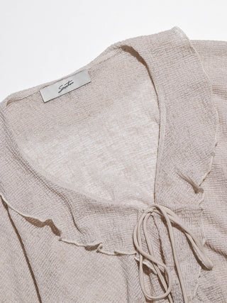 Ruffle Ribbon Knit Cardigan Beige