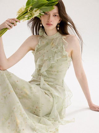 Sage Halterneck Long Dress