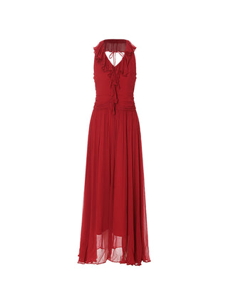 Sangria Ruffle Maxi Dress | Romantic Red Vacation Wear | SINCETHEN S Sangria Ruffle Maxi Dress | Romantic Red Vacation Wear | SINCETHEN S