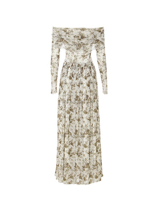 Sepia Off-Shoulder Long Dress