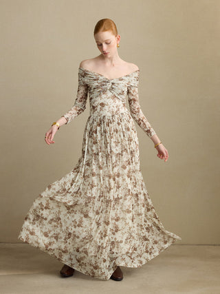 Sepia Off-Shoulder Long Dress