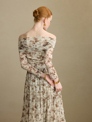 Sepia Off-Shoulder Long Dress