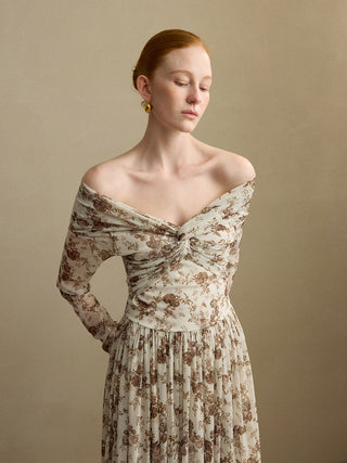 Sepia Off-Shoulder Long Dress