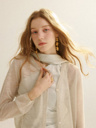 Sheer V neck Cardigan Lightgray