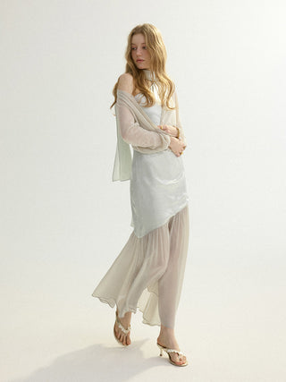 Sheer V neck Cardigan Lightgray