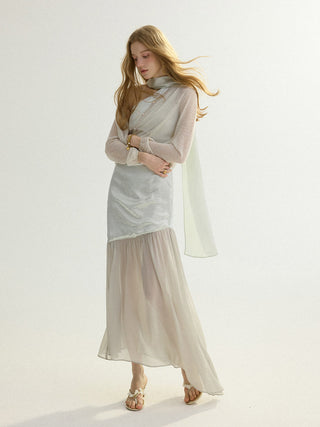 Sheer V neck Cardigan Lightgray
