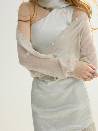 Sheer V neck Cardigan Lightgray
