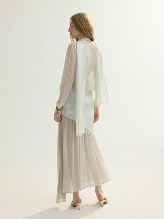 Sheer V neck Cardigan Lightgray