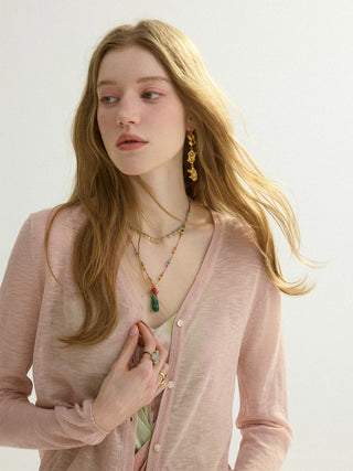 Sheer V neck Cardigan Lightpink